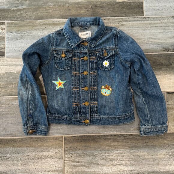 Baby Gap 1969 Denim Jean Jacket Snaps Patches Upcycled Girls 5 yrs Cotton Wash - Picture 5 of 9